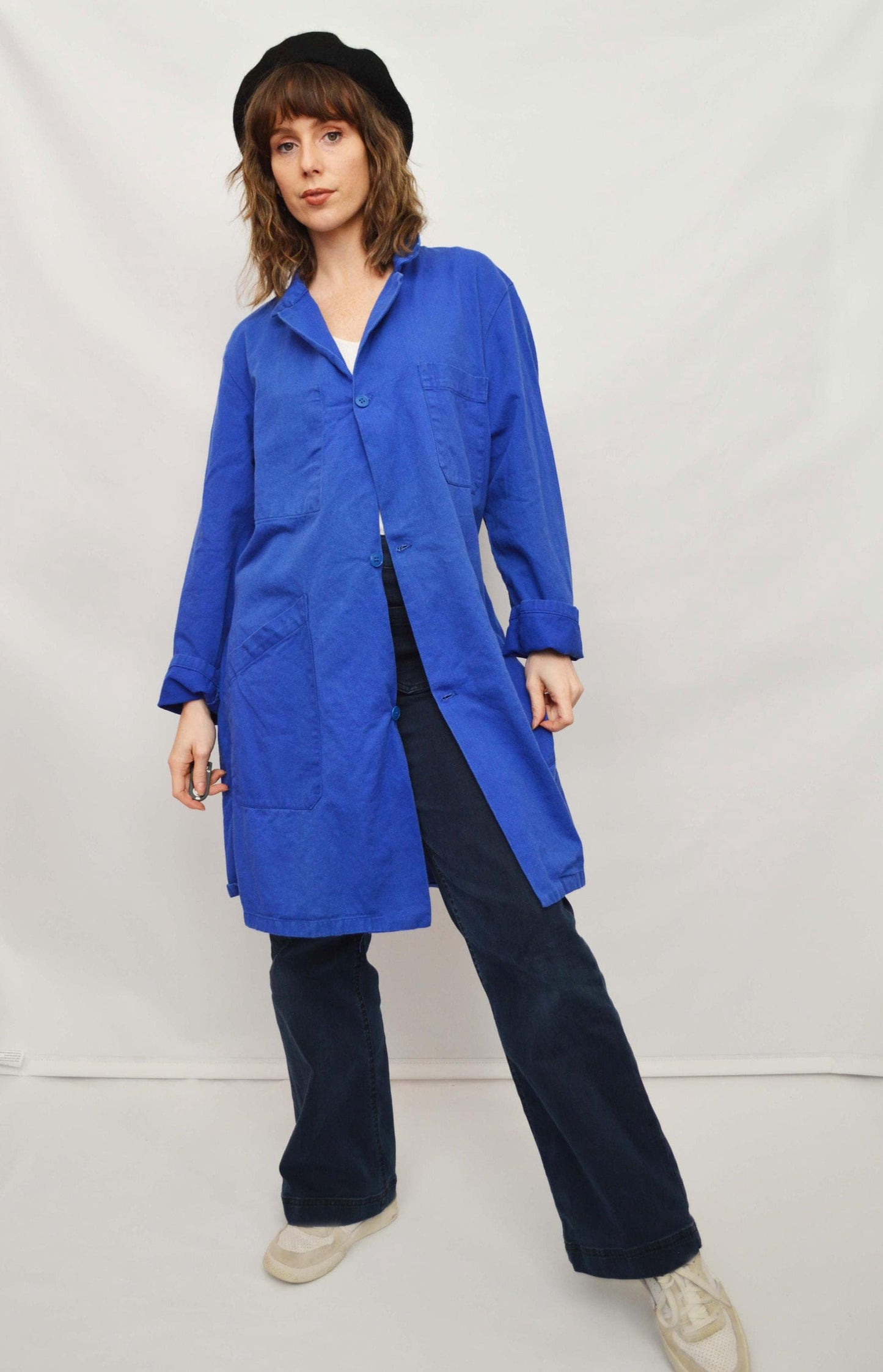 Vintage French Cobalt Blue Duster Coat