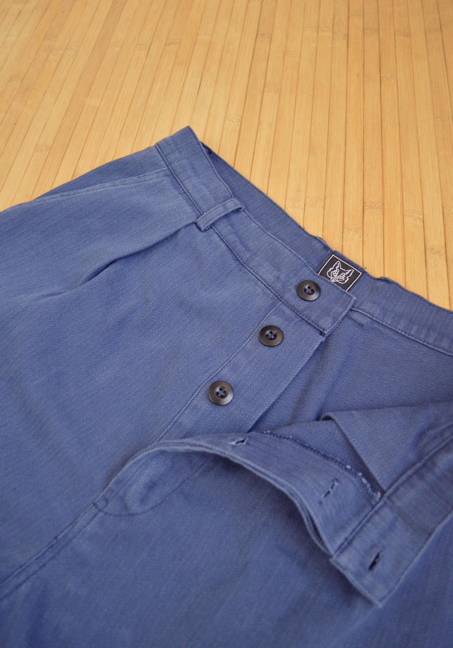 French Work Pants Indigo Blue Herringbone