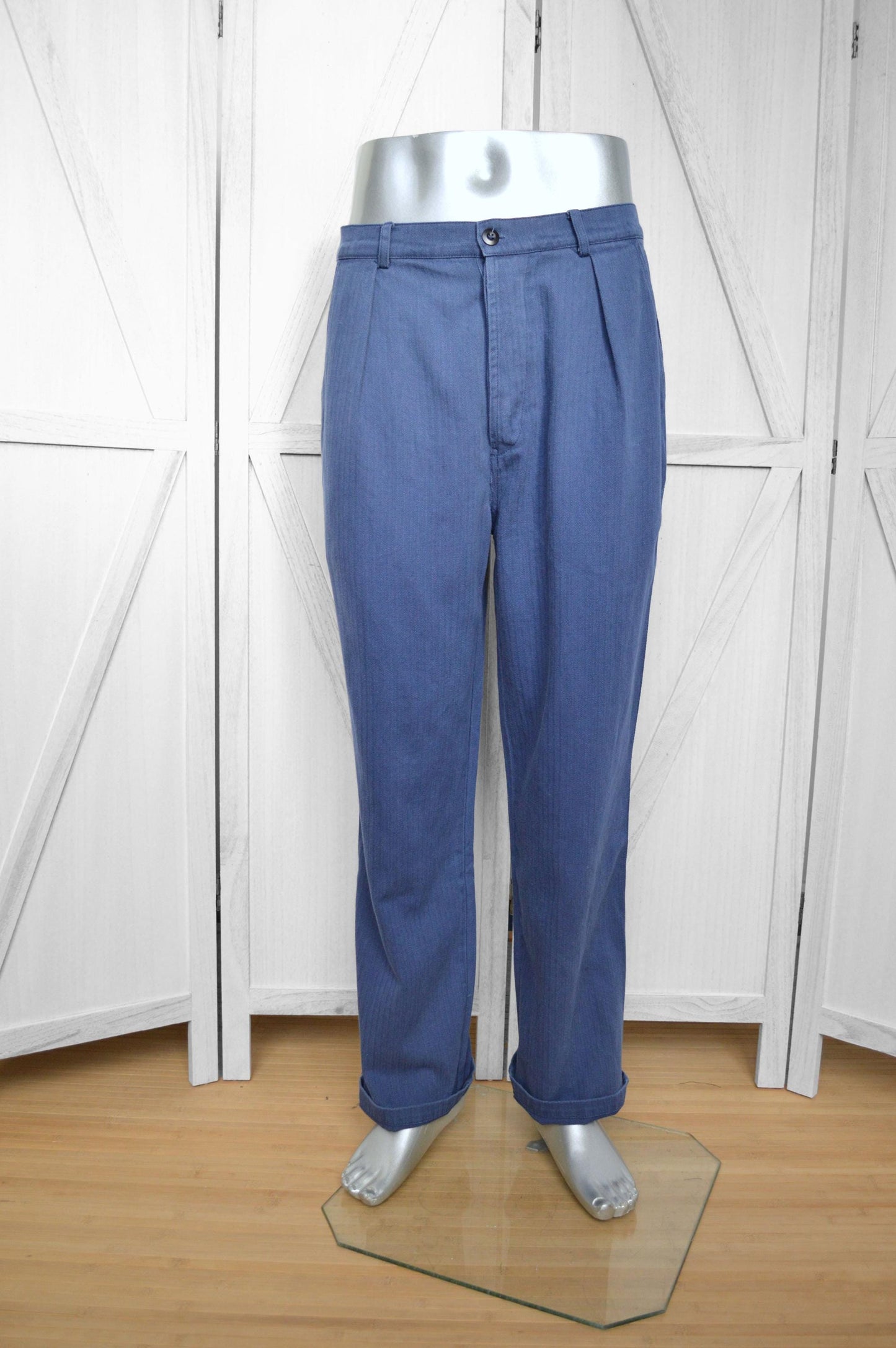 French Work Pants Indigo Blue Herringbone