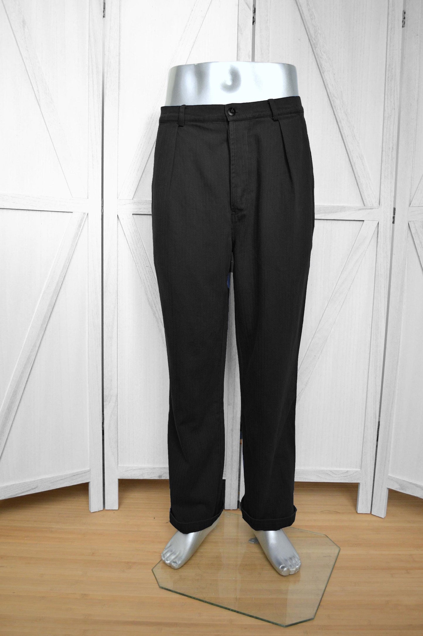 Black Herringbone French Work Pants