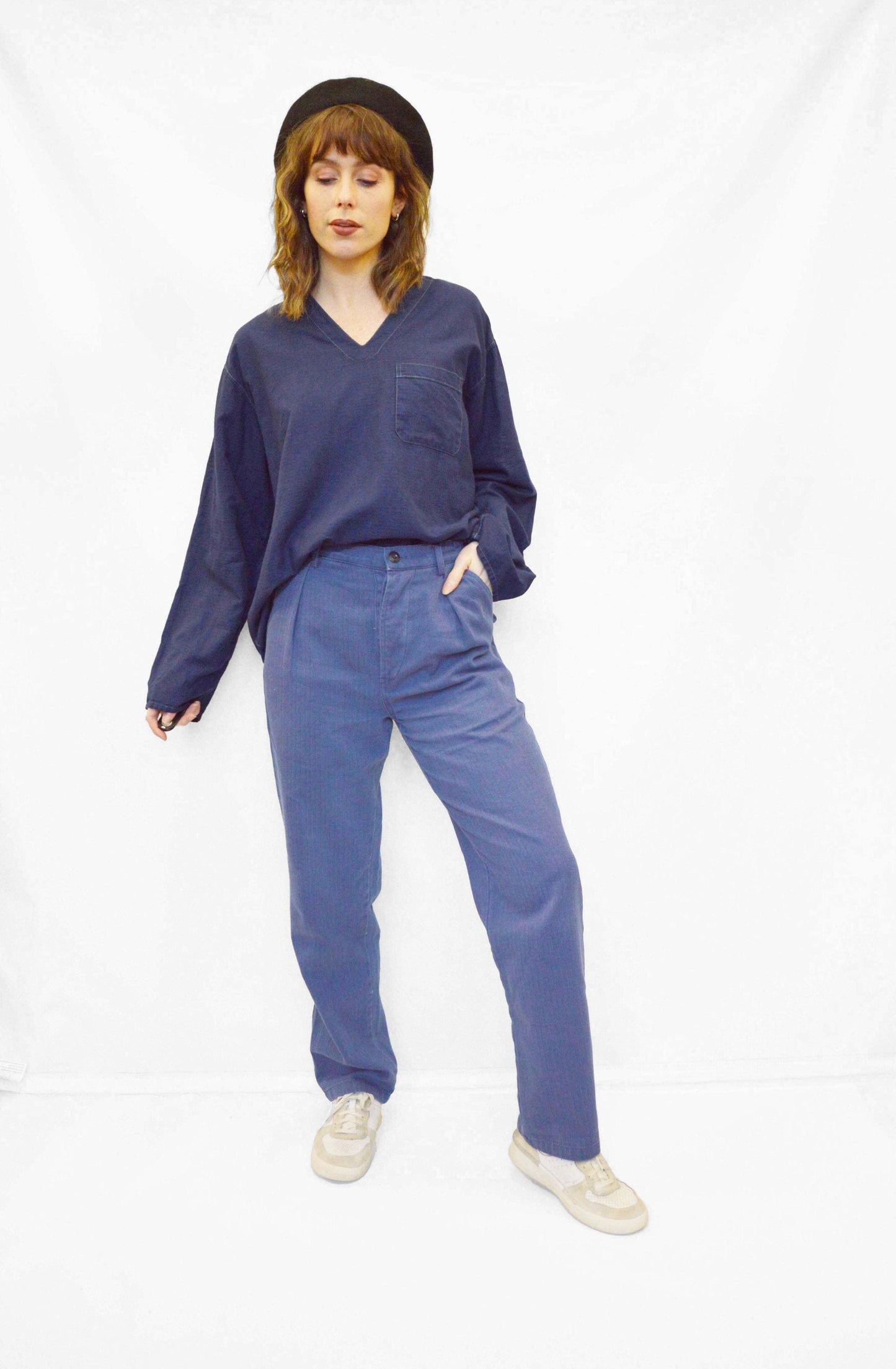 Herringbone French Work Pants Indigo Blue