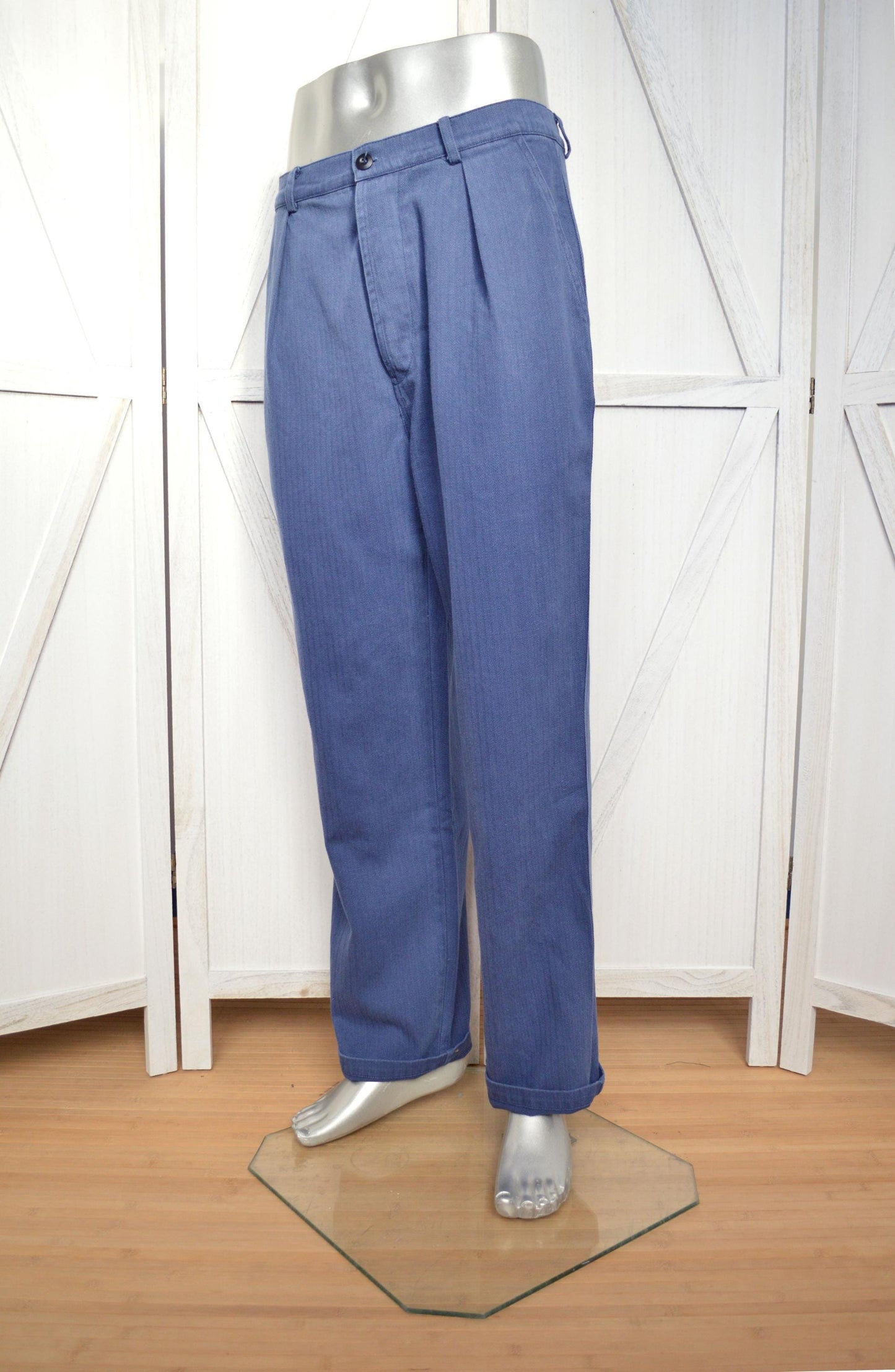 French Work Pants Indigo Blue Herringbone