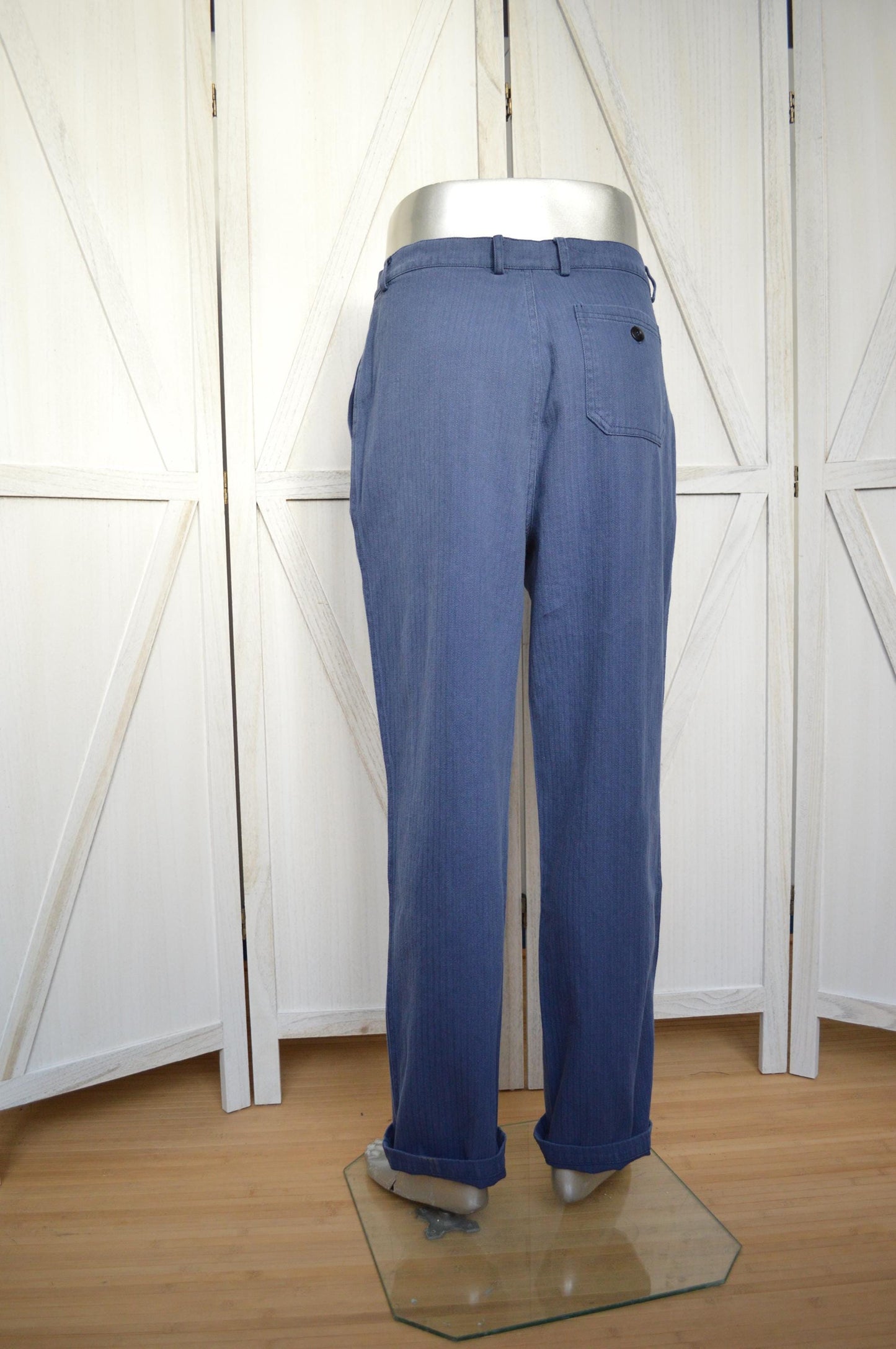 French Work Pants Indigo Blue Herringbone