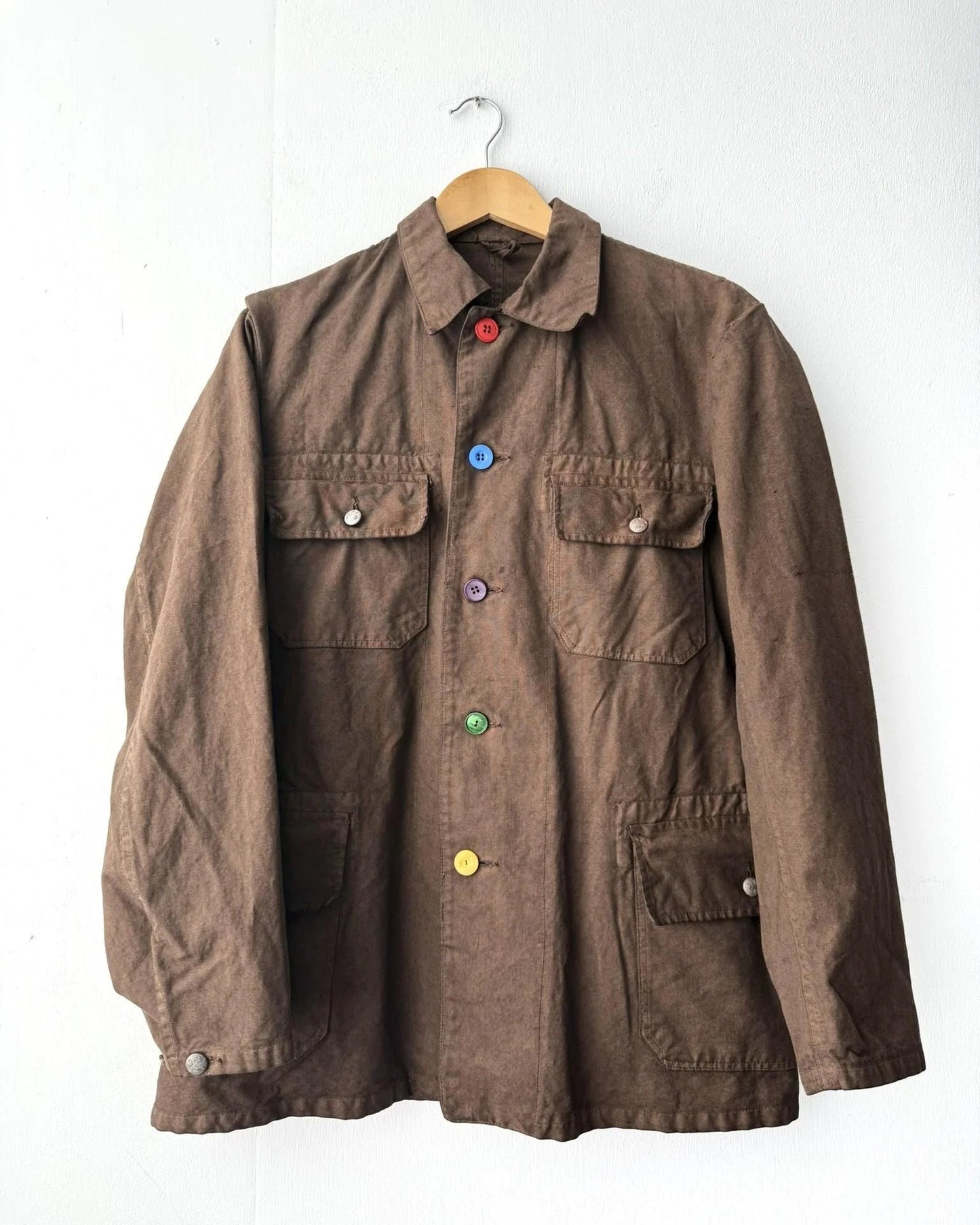 Reworked Vintage Brown Jacket Swedish Rainbow Buttons