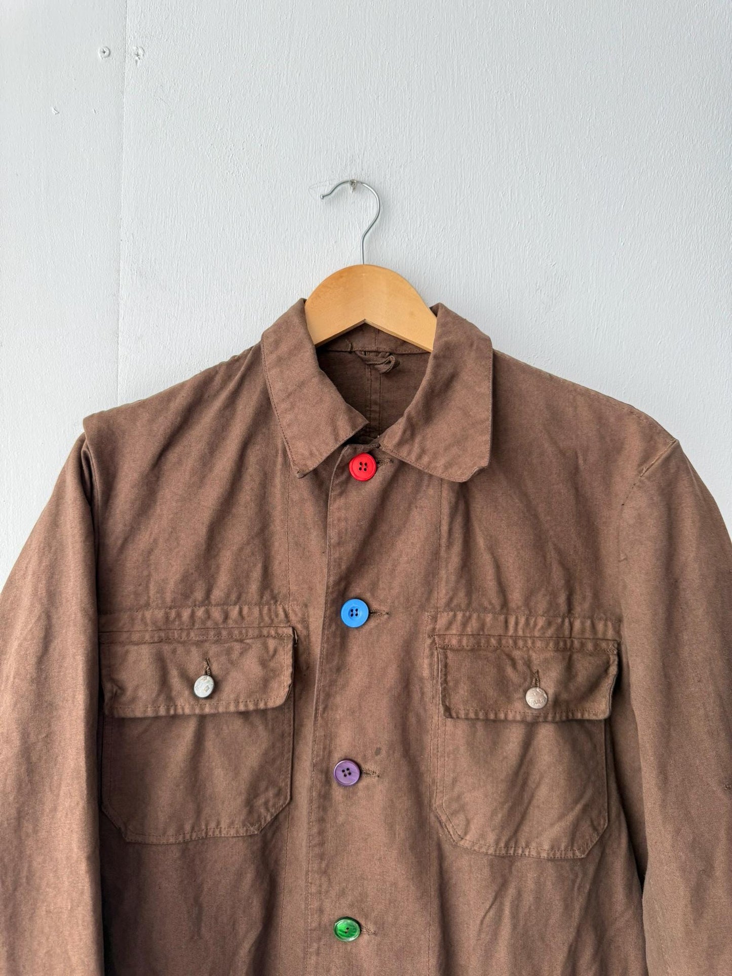 Reworked Vintage Brown Jacket Swedish Rainbow Buttons