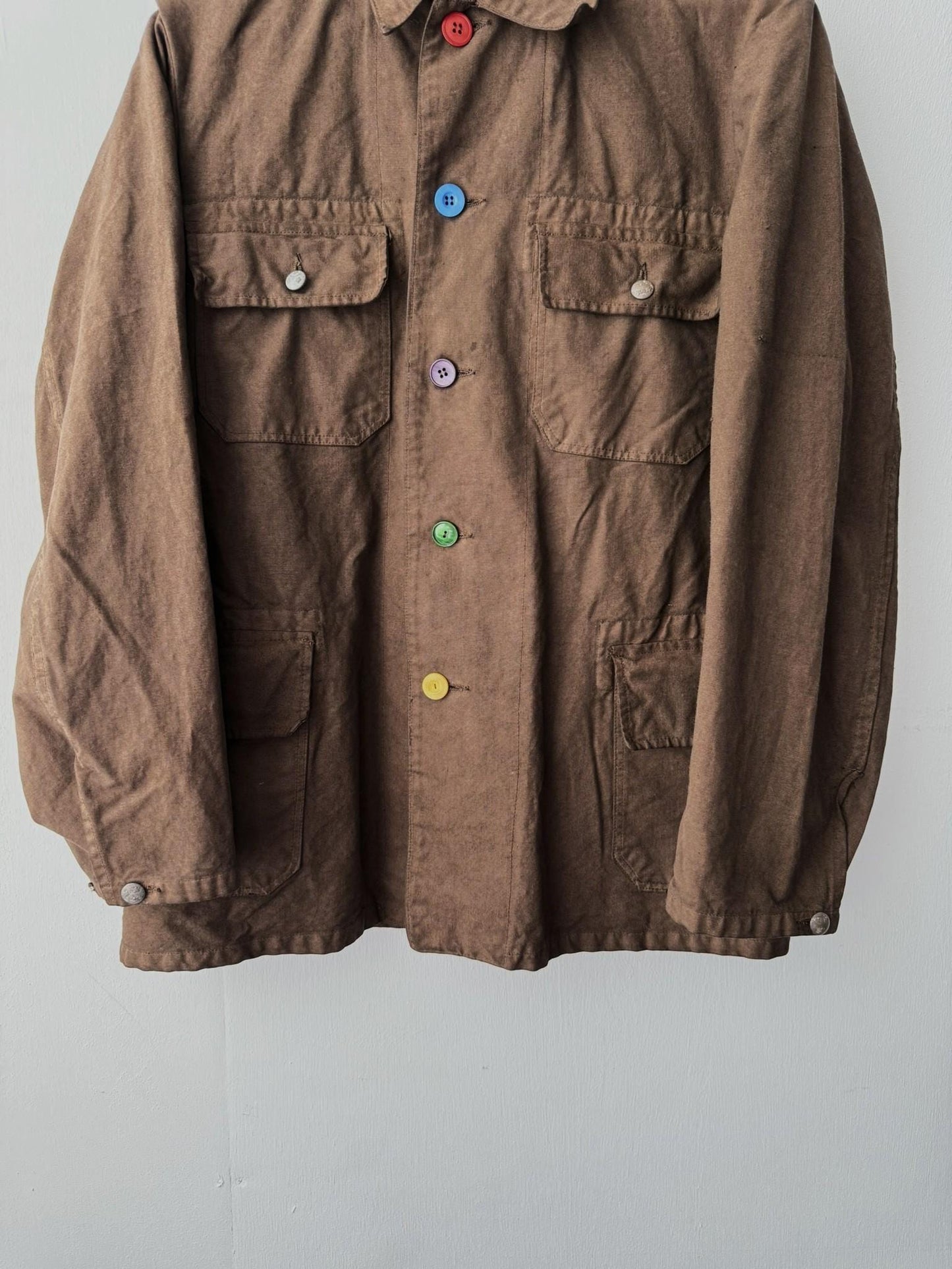 Reworked Vintage Brown Jacket Swedish Rainbow Buttons