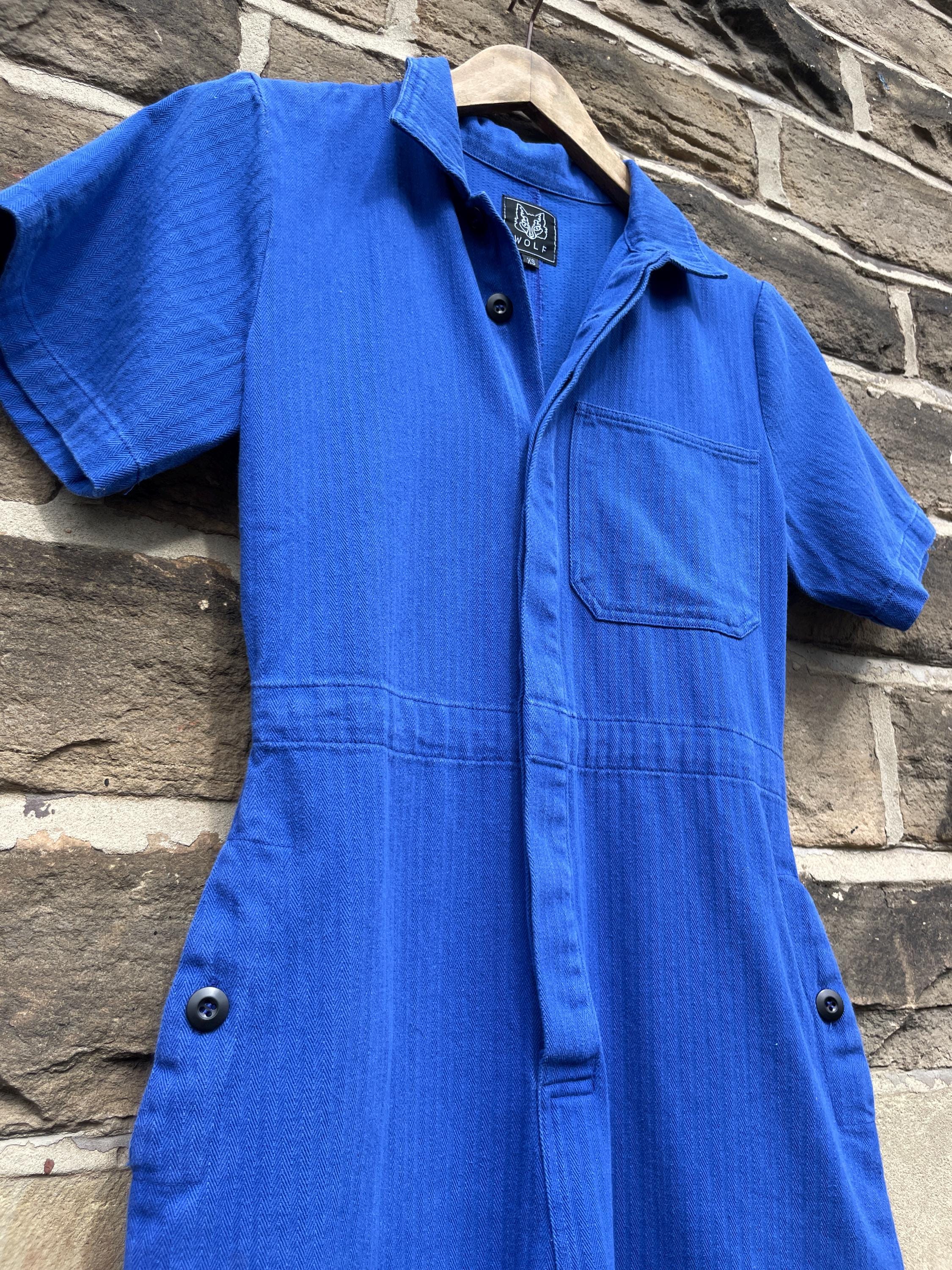 Unisex Blue French Coveralls Short Sleeve Workwear Jumpsuit – Wolf