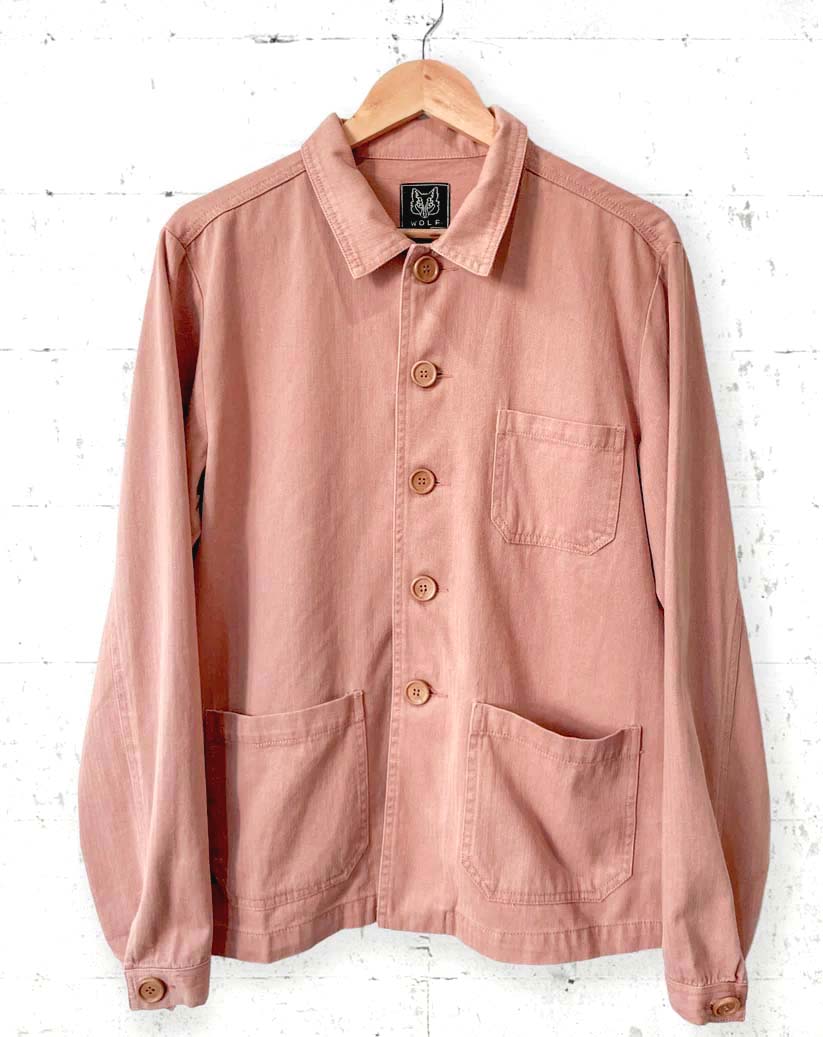 60s Style Herringbone Chore Jacket Terracotta Pink