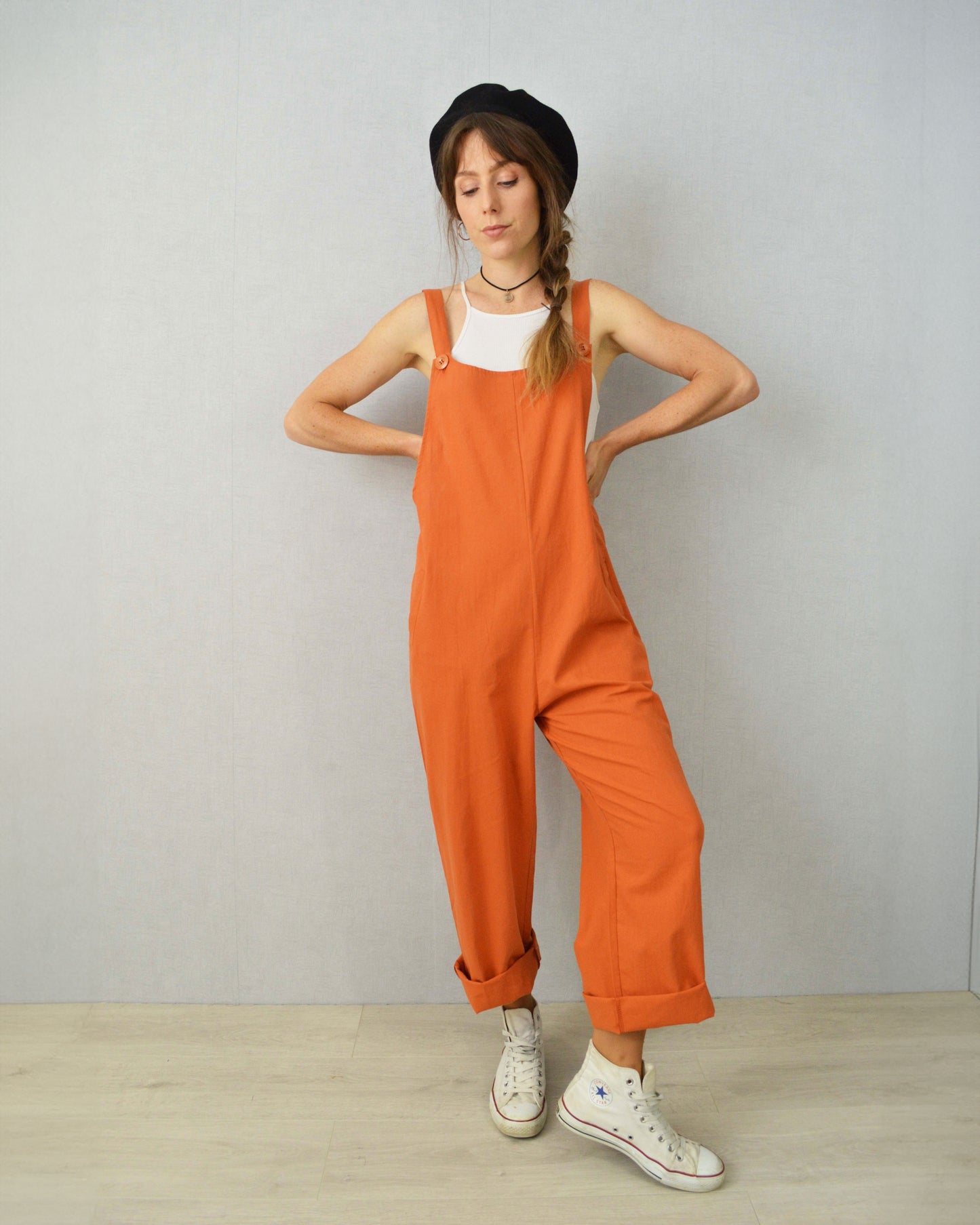 Lightweight Orange Cotton Dungarees Deadstock