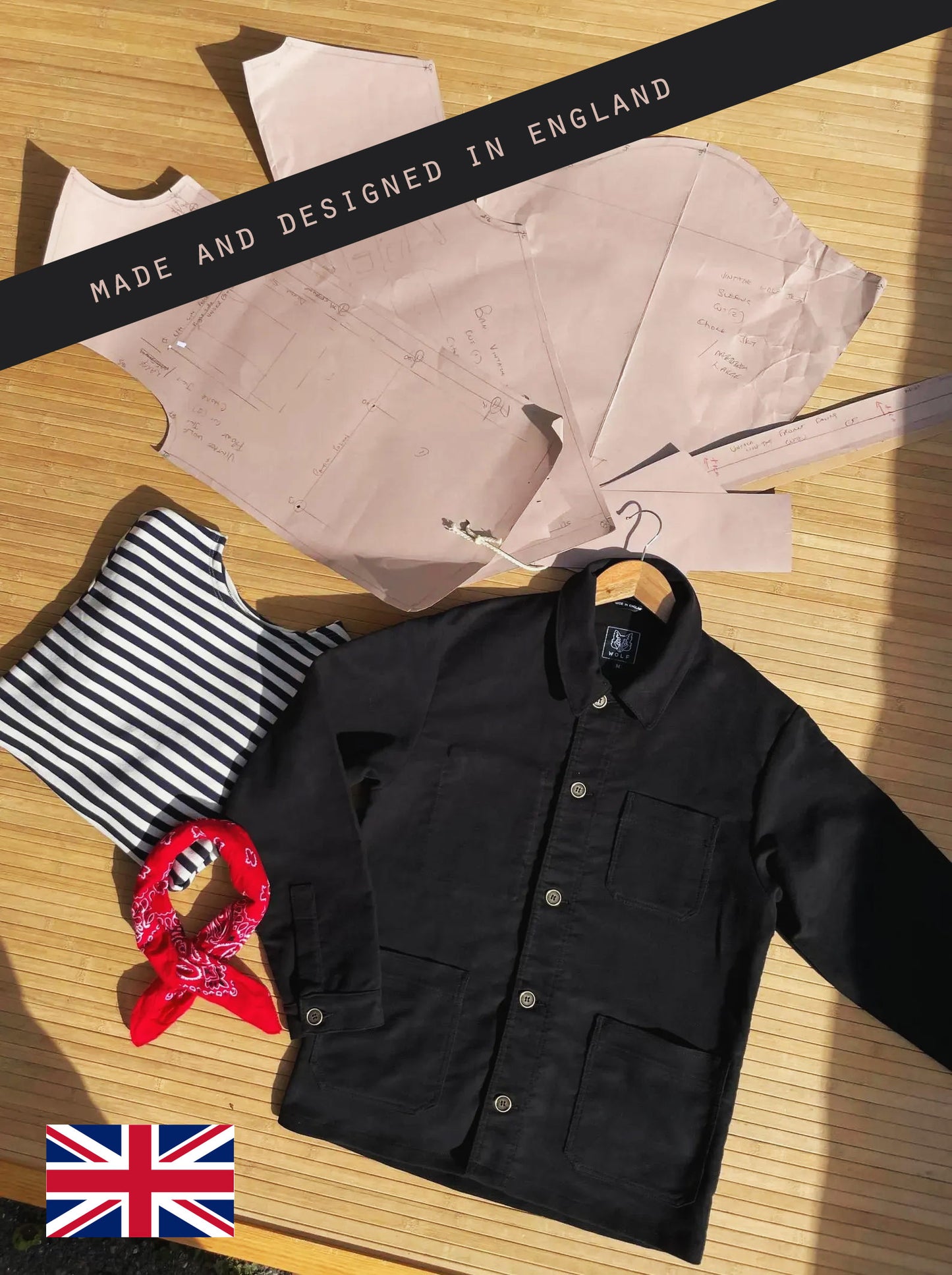 Black French Moleskin Chore Jacket Made In England