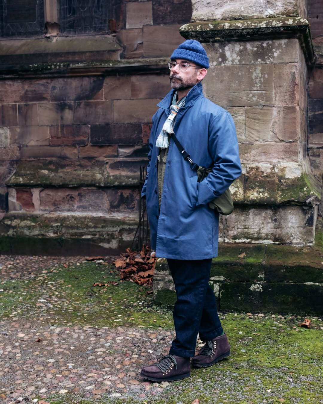 Waxed Cotton Mac Raincoat Duster Jacket Indigo Blue