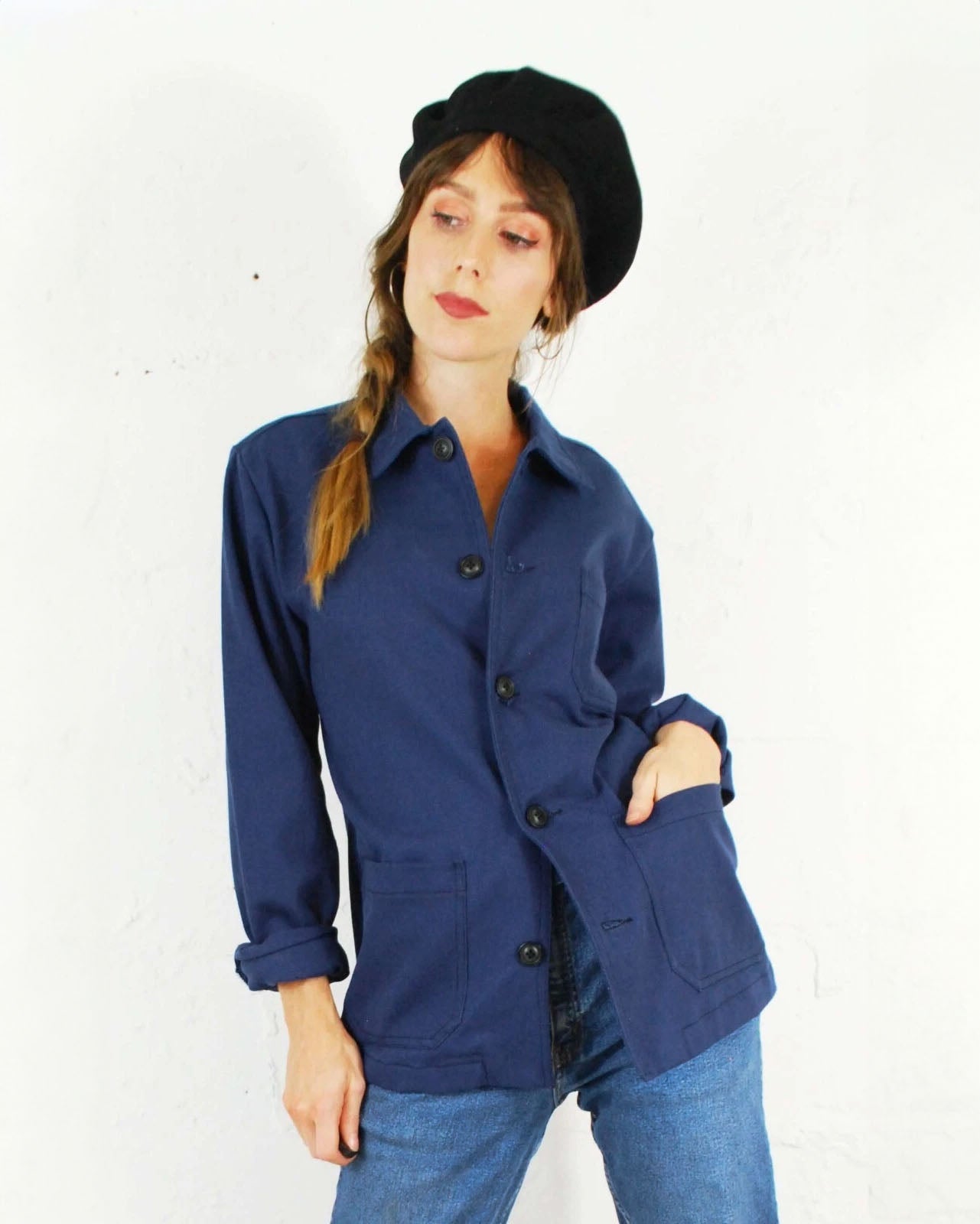 Arbeitsjacke aus französischem Baumwolltwill, Marineblau