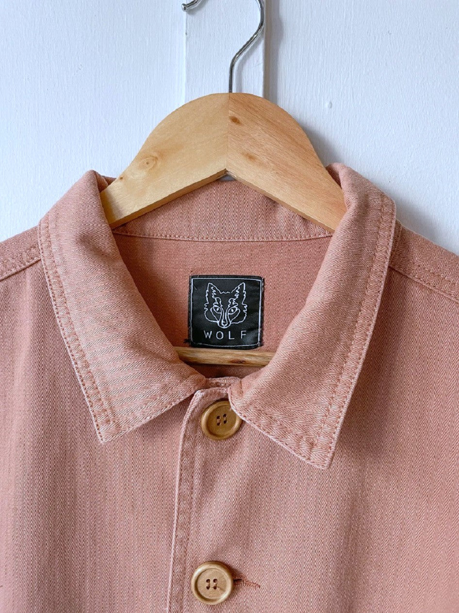 60s Style Herringbone Chore Jacket Terracotta Pink