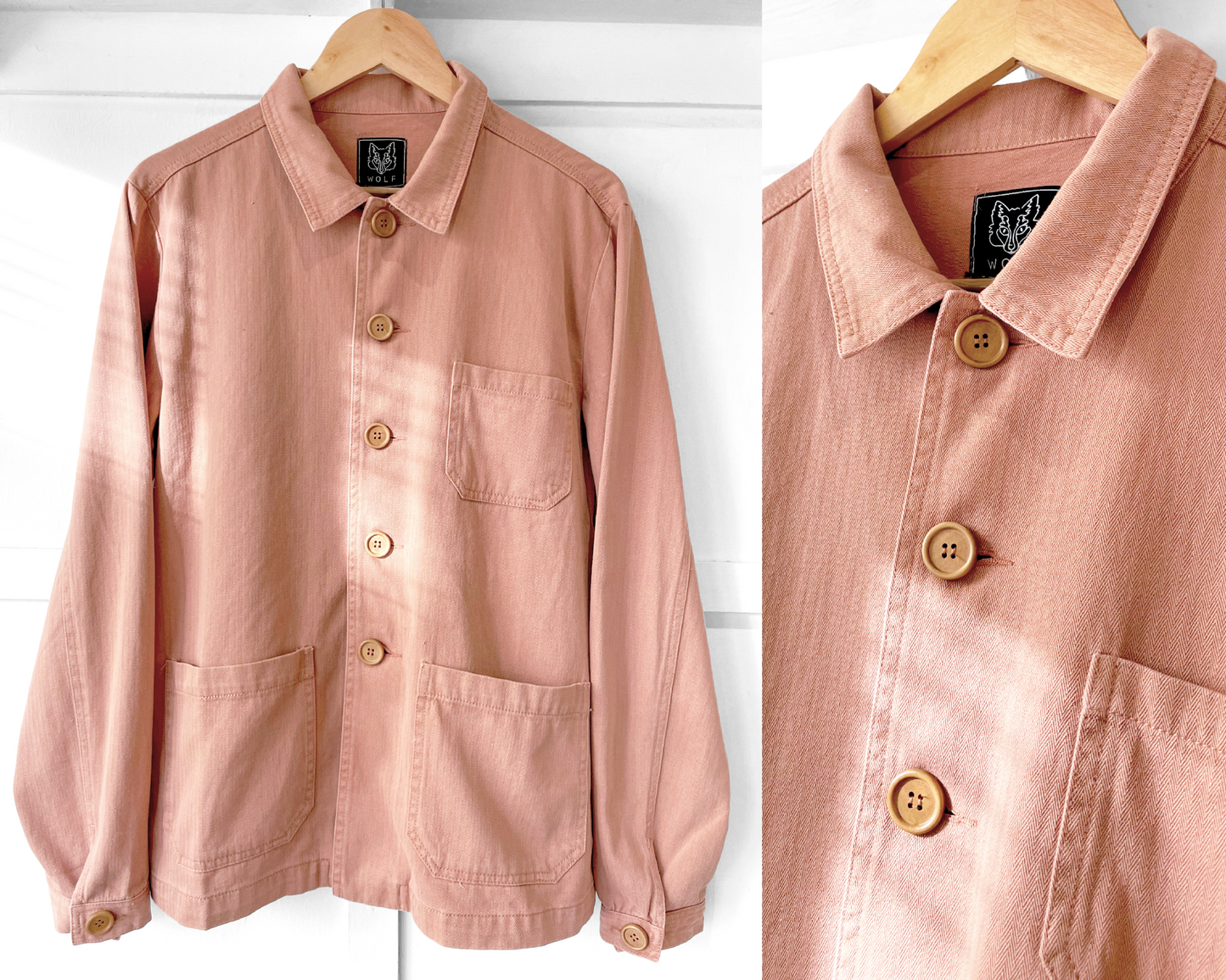 60s Style Herringbone Chore Jacket Terracotta Pink