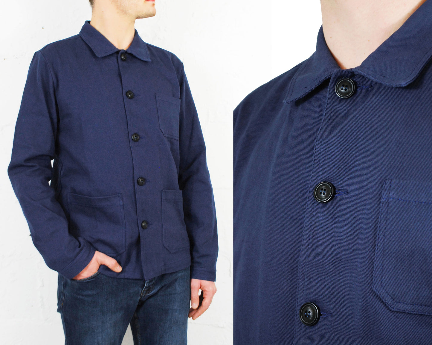 Chaqueta de trabajo de sarga de algodón francesa azul marino