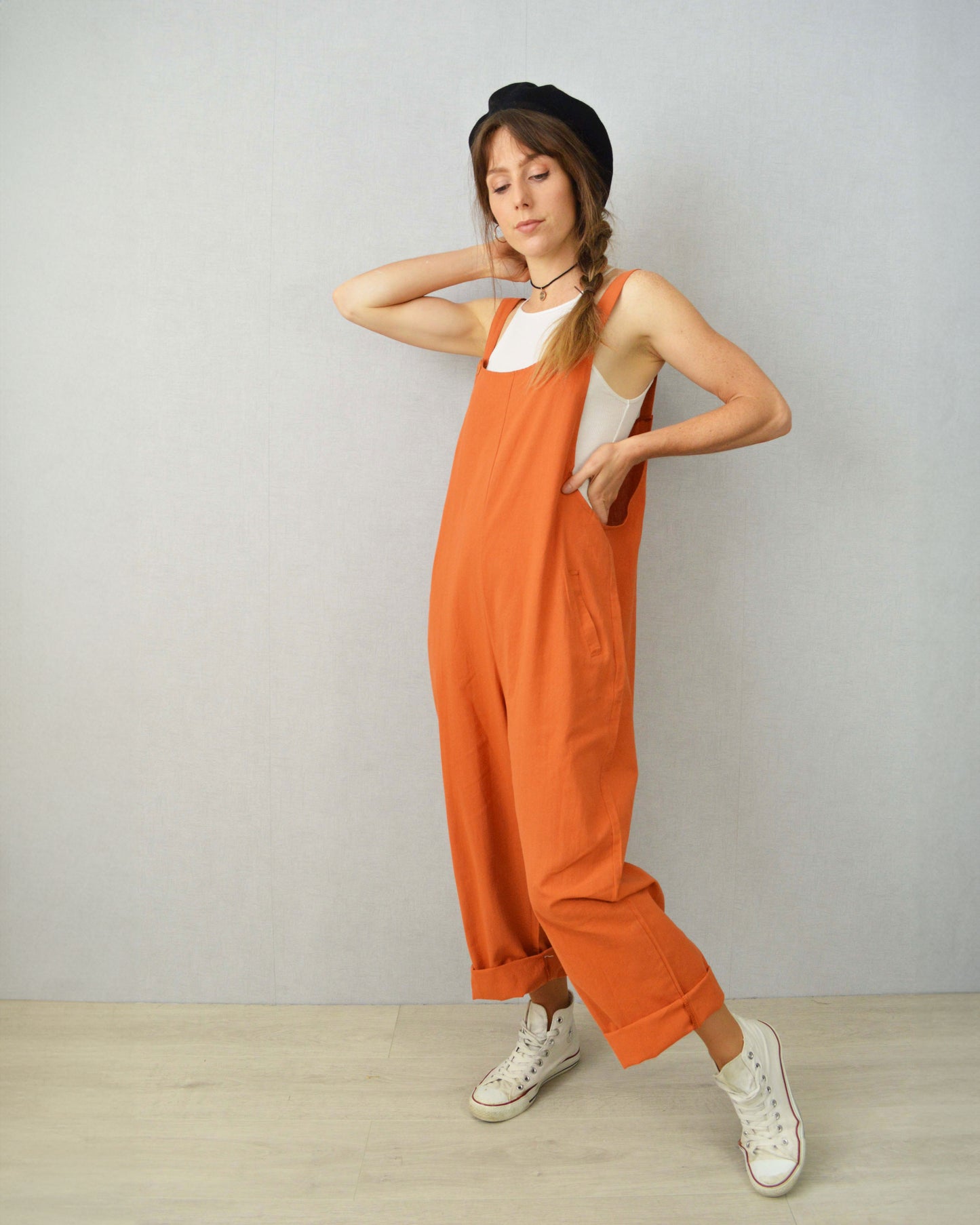 Lightweight Orange Cotton Dungarees Deadstock