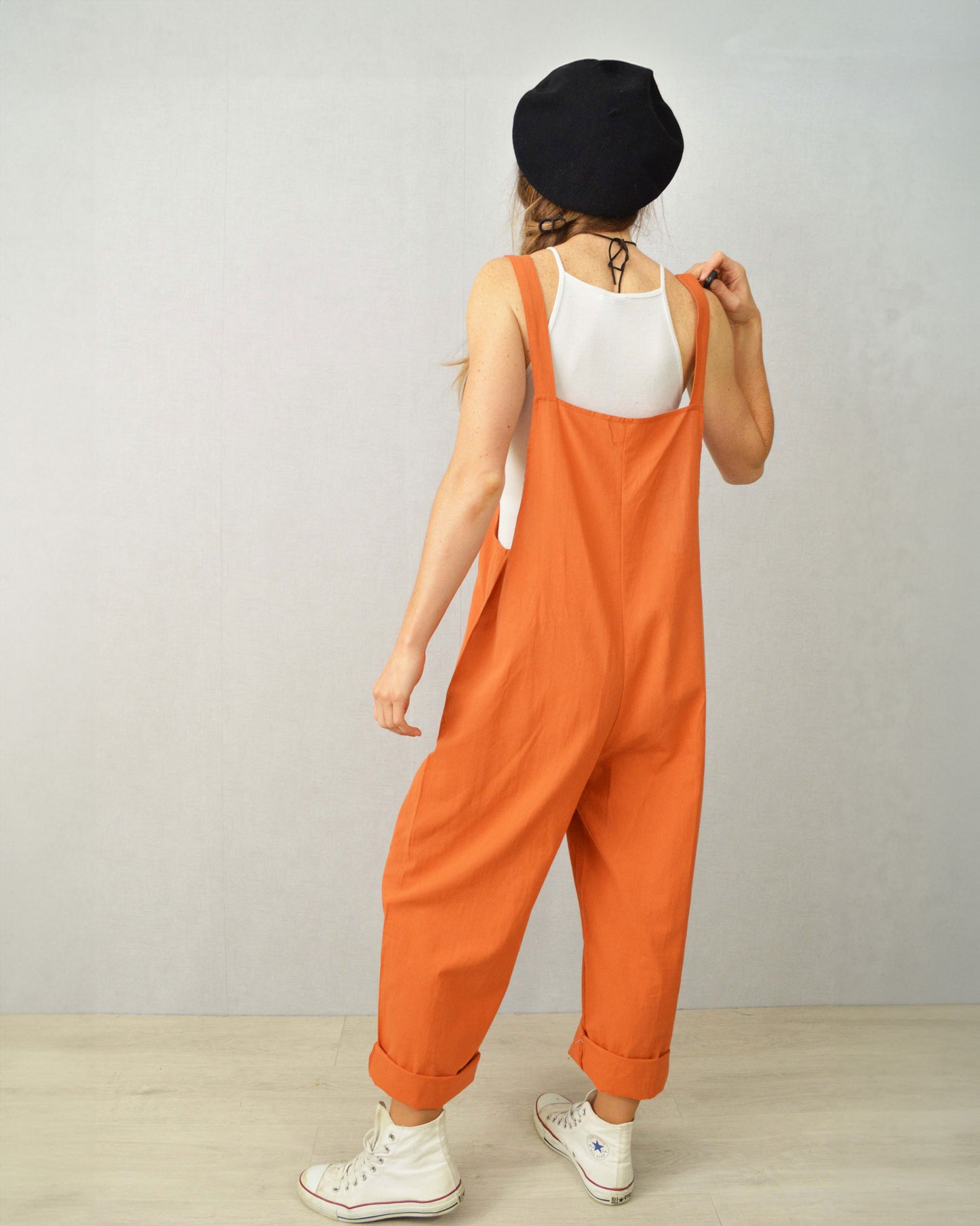 Lightweight Orange Cotton Dungarees Deadstock