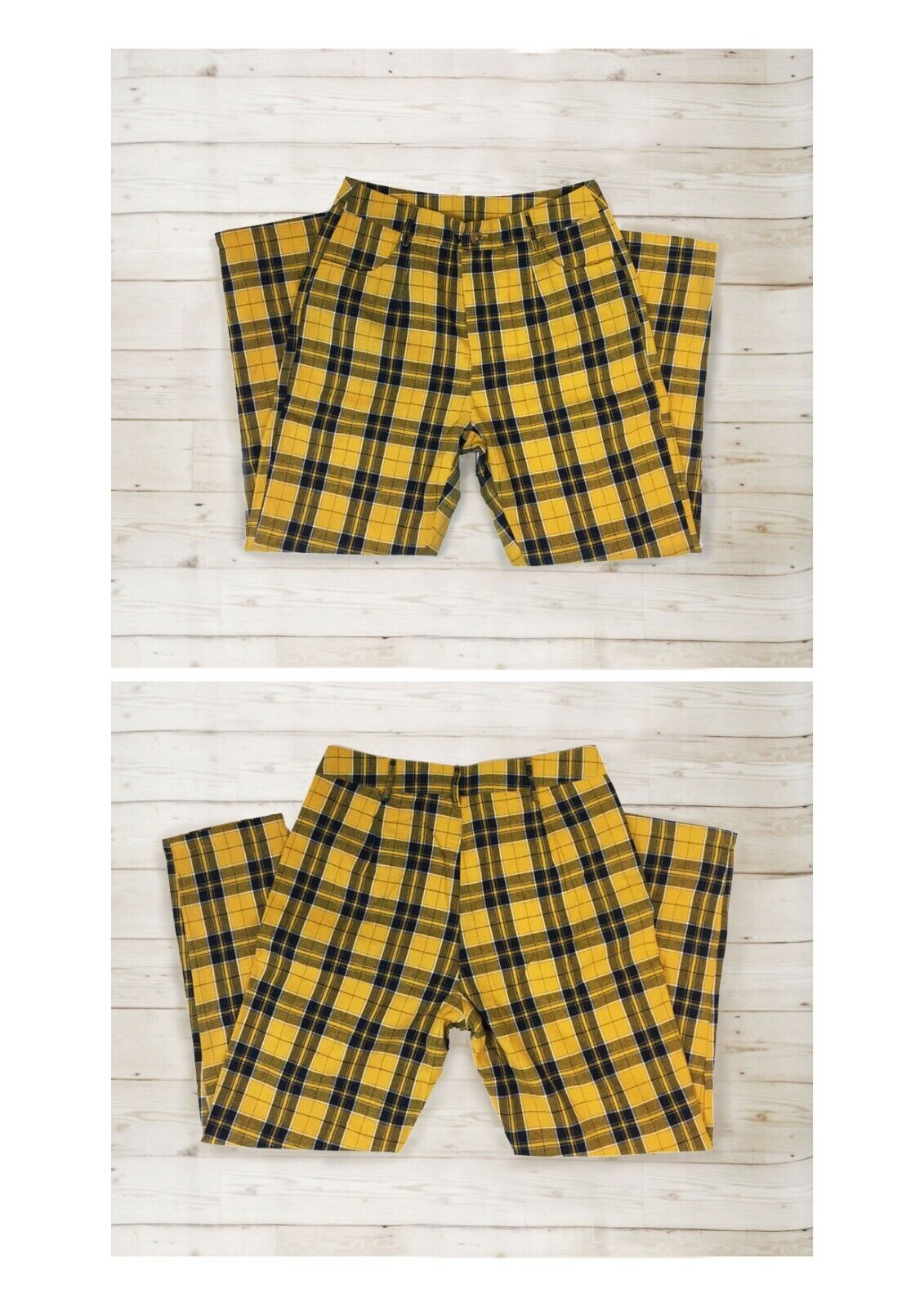 Plaid pants with yellow stripe online