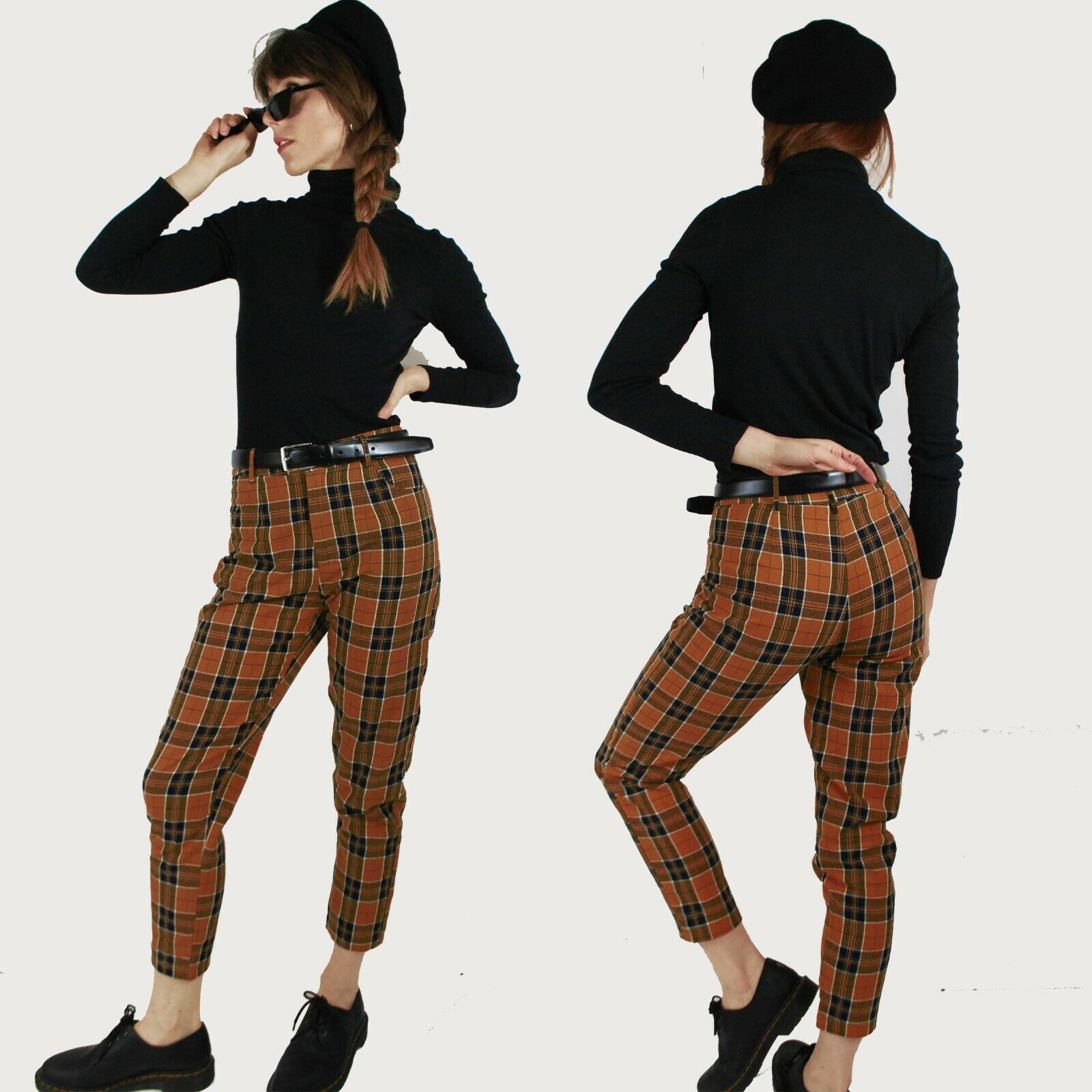 High Waisted Tartan Checked Trousers Chestnut Brown – Wolf