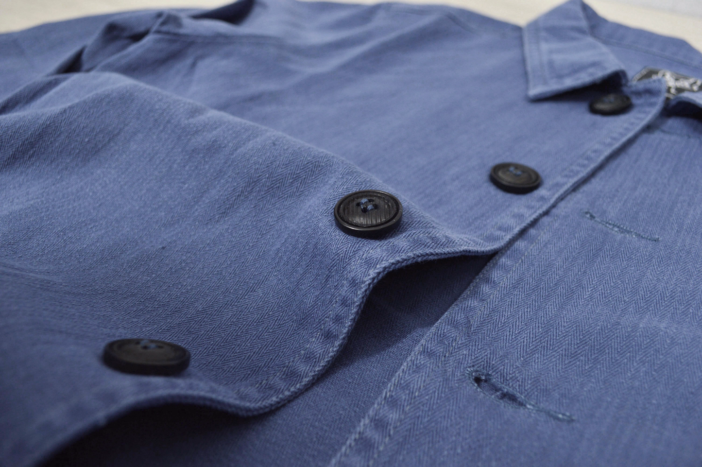 Herringbone Cotton Twill Chore Jacket Mid Blue