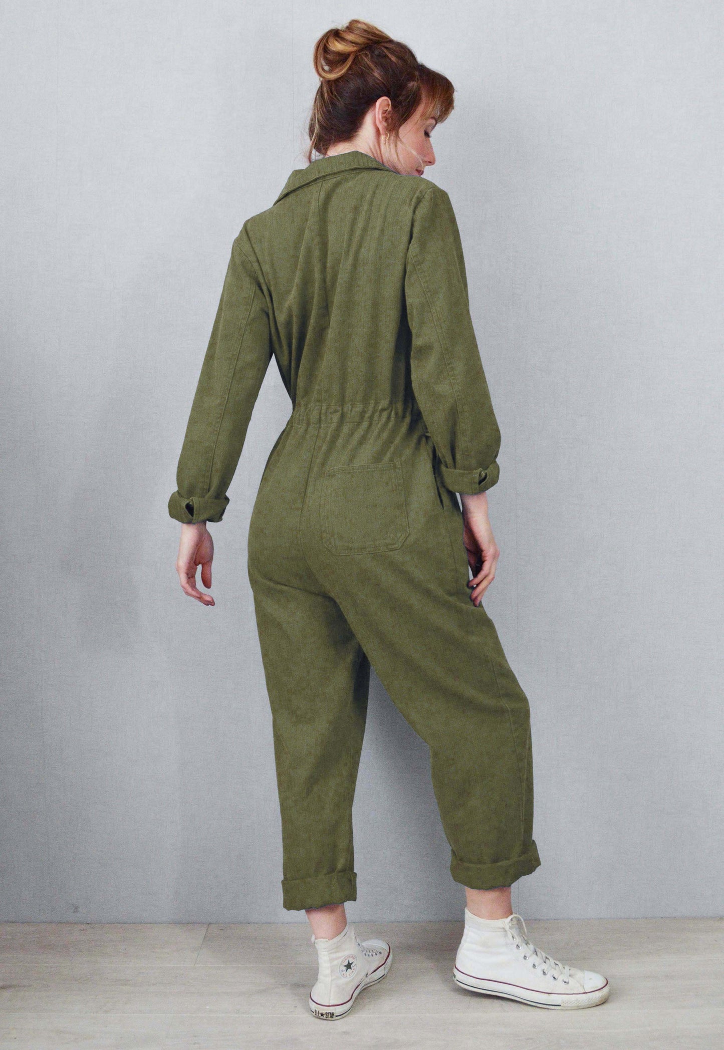 Army Green French Workwear Coveralls Herringbone