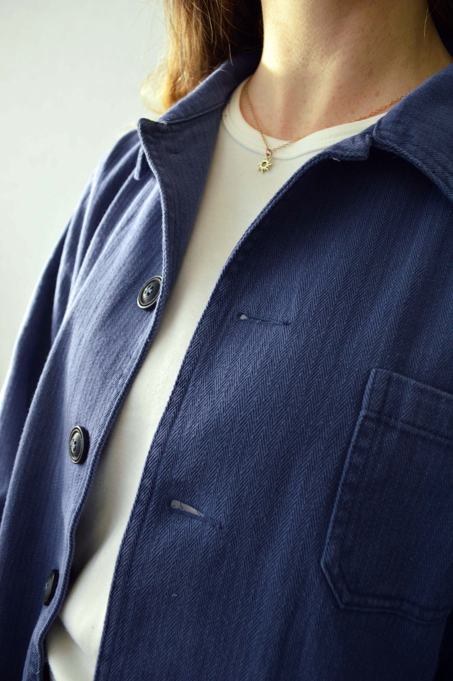 Herringbone Cotton Twill Chore Jacket Indigo Blue