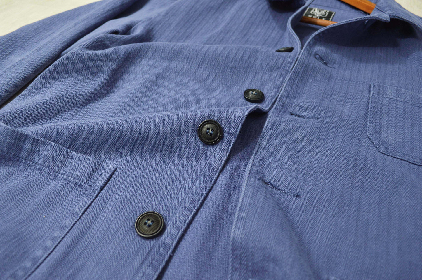 Herringbone Cotton Twill Chore Jacket Indigo Blue
