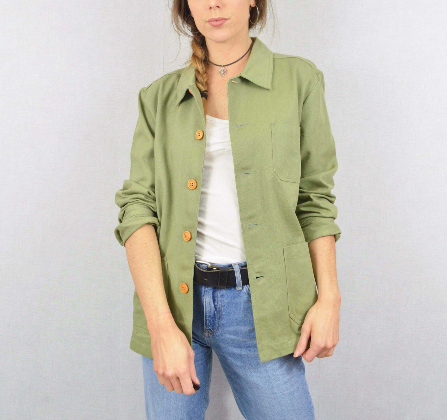 French Cotton Twill Chore Jacket Green