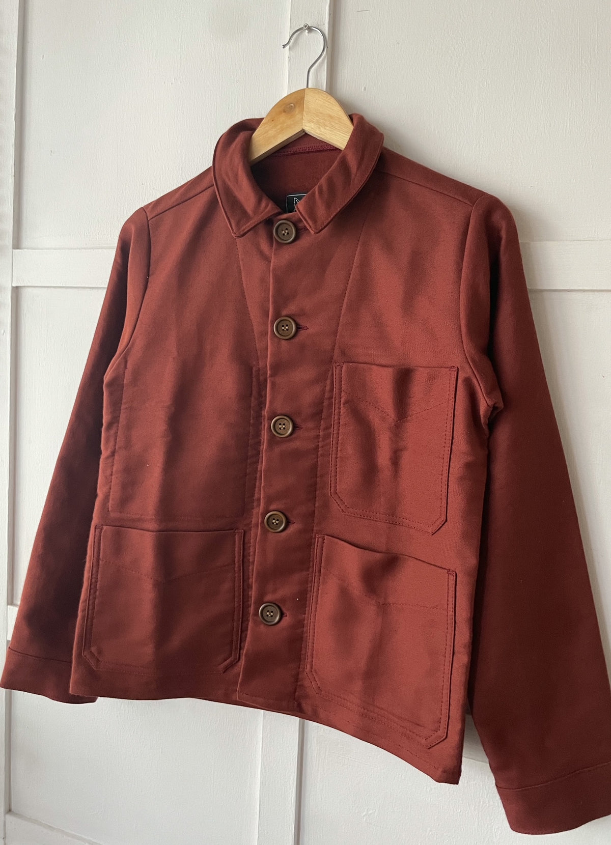 French Chore Jacket Moleskin Berry Red Workwear - Made In England - S M French Chore Jacket Moleskin Berry Red Workwear - Made In England - S M