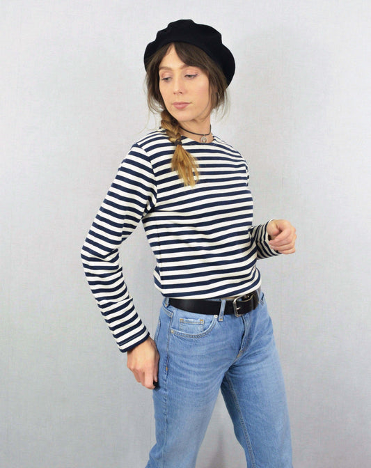 Heavy Cotton Stripe Breton Top Sweatshirt