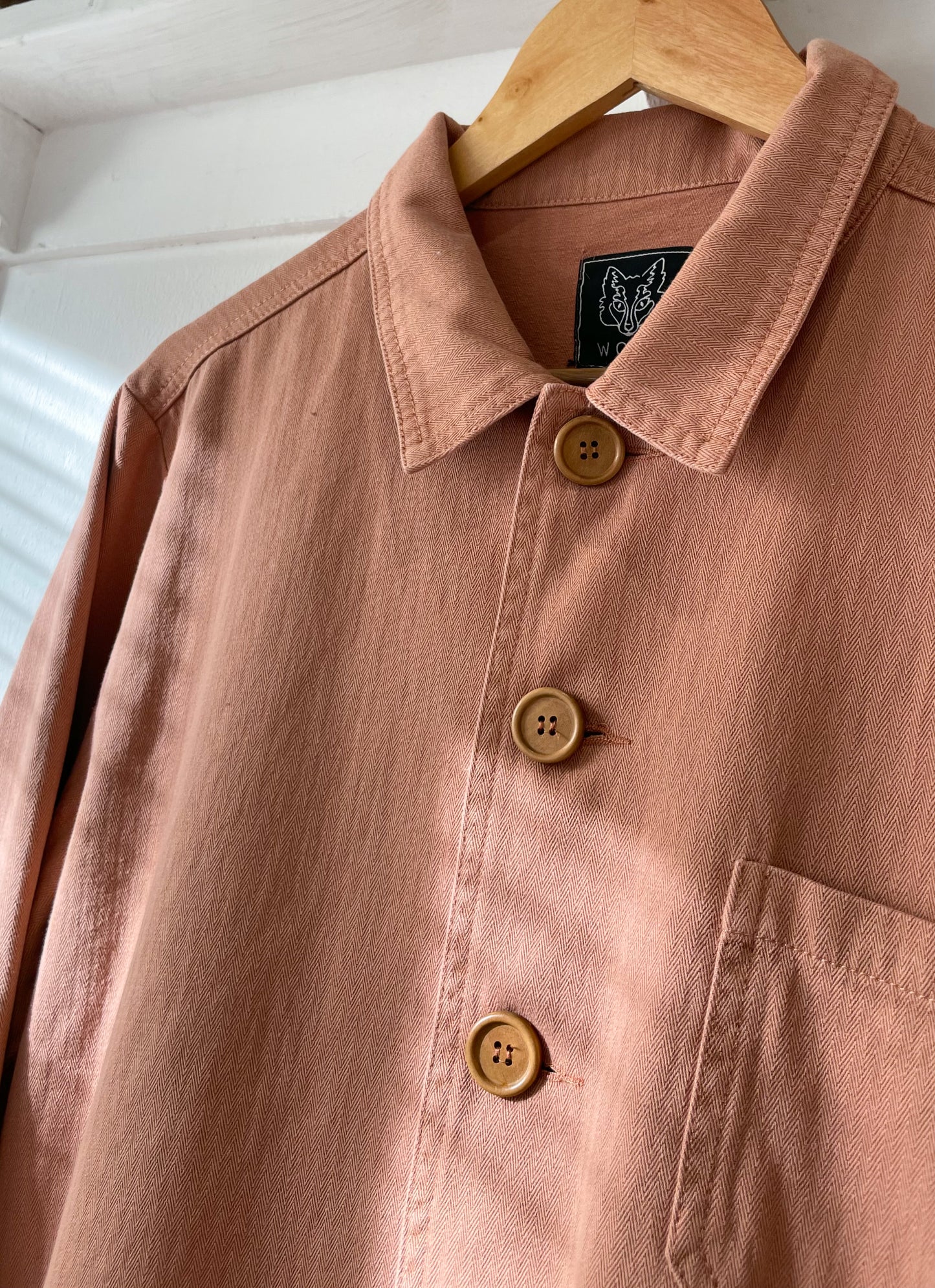 60s Style Herringbone Chore Jacket Terracotta Pink