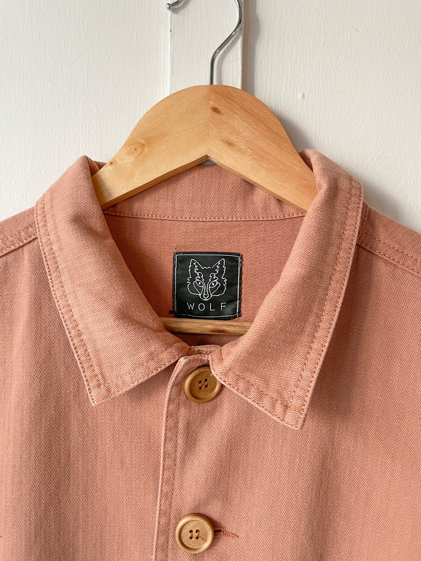 60s Style Herringbone Chore Jacket Terracotta Pink